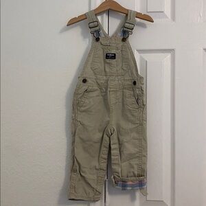 OshKosh B'gosh Beige Overalls with Plaid Cuff